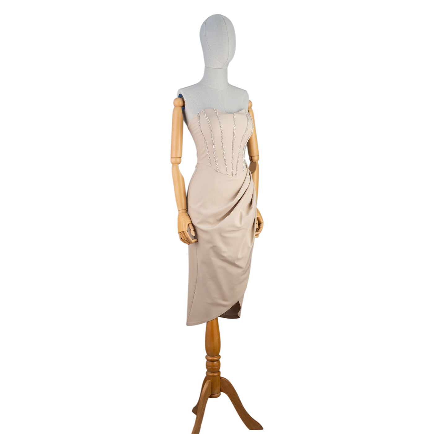 Draped Midi Dress with Rhinestone Corset — Pure Sophistication