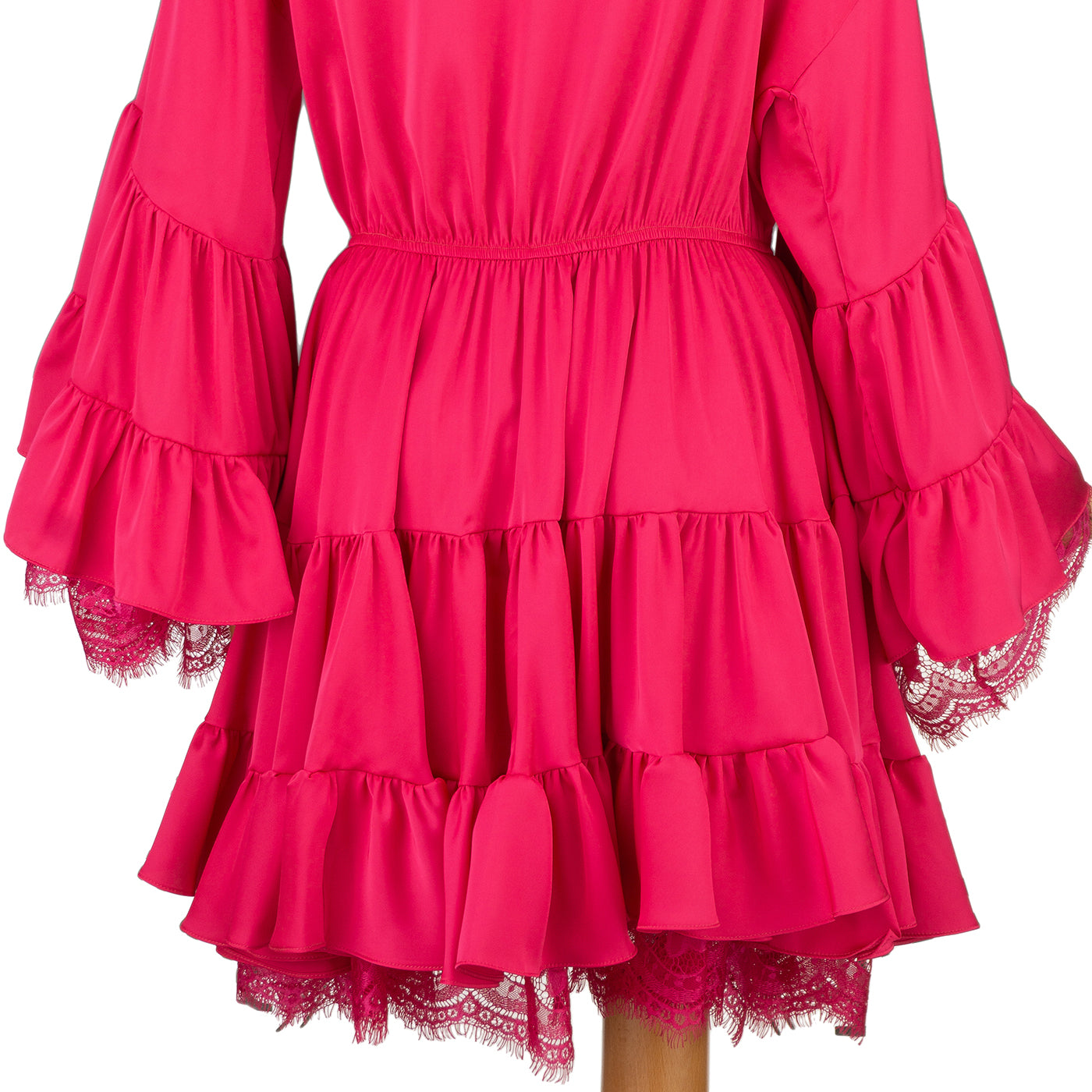 Hot Pink Ruffled Mini Dress with Lace – Bold &amp; Feminine Charm