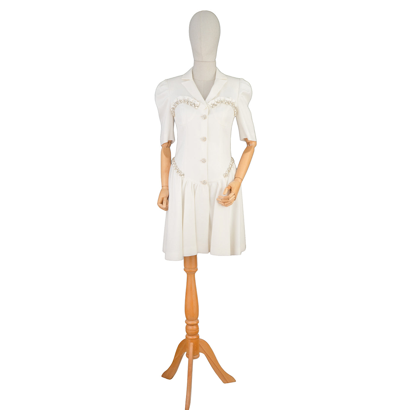 White Short Pearl-Trimmed Dress – Graceful &amp; Chic