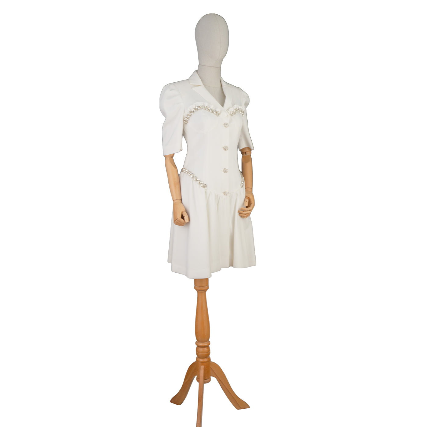 White Short Pearl-Trimmed Dress – Graceful &amp; Chic