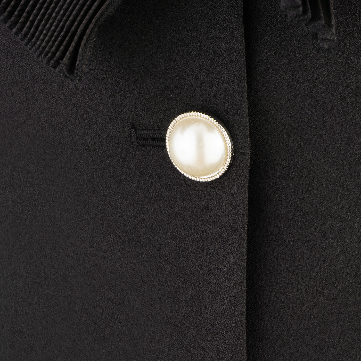 Black Women's Dress with Pleated Ruffles and Pearl Buttons