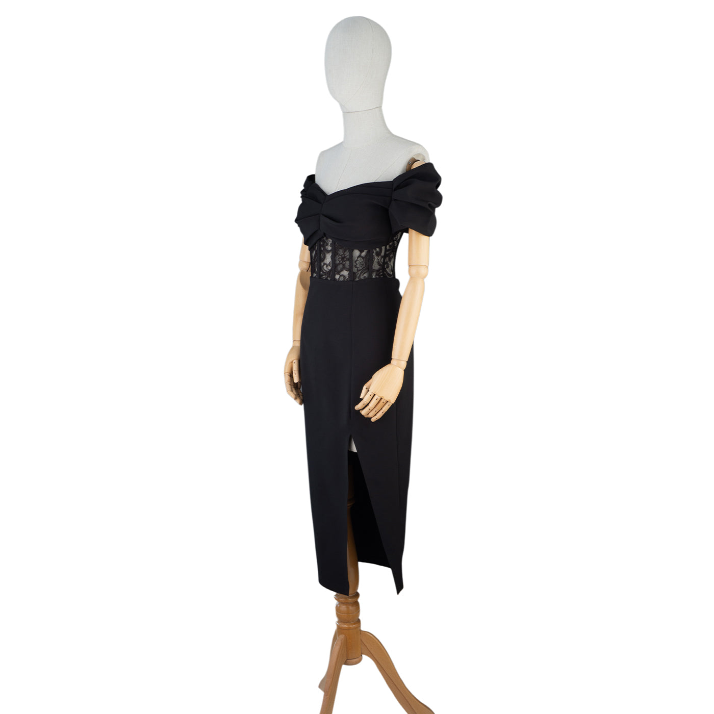 Elegant Black Dress with Lace Corset and Front Slit