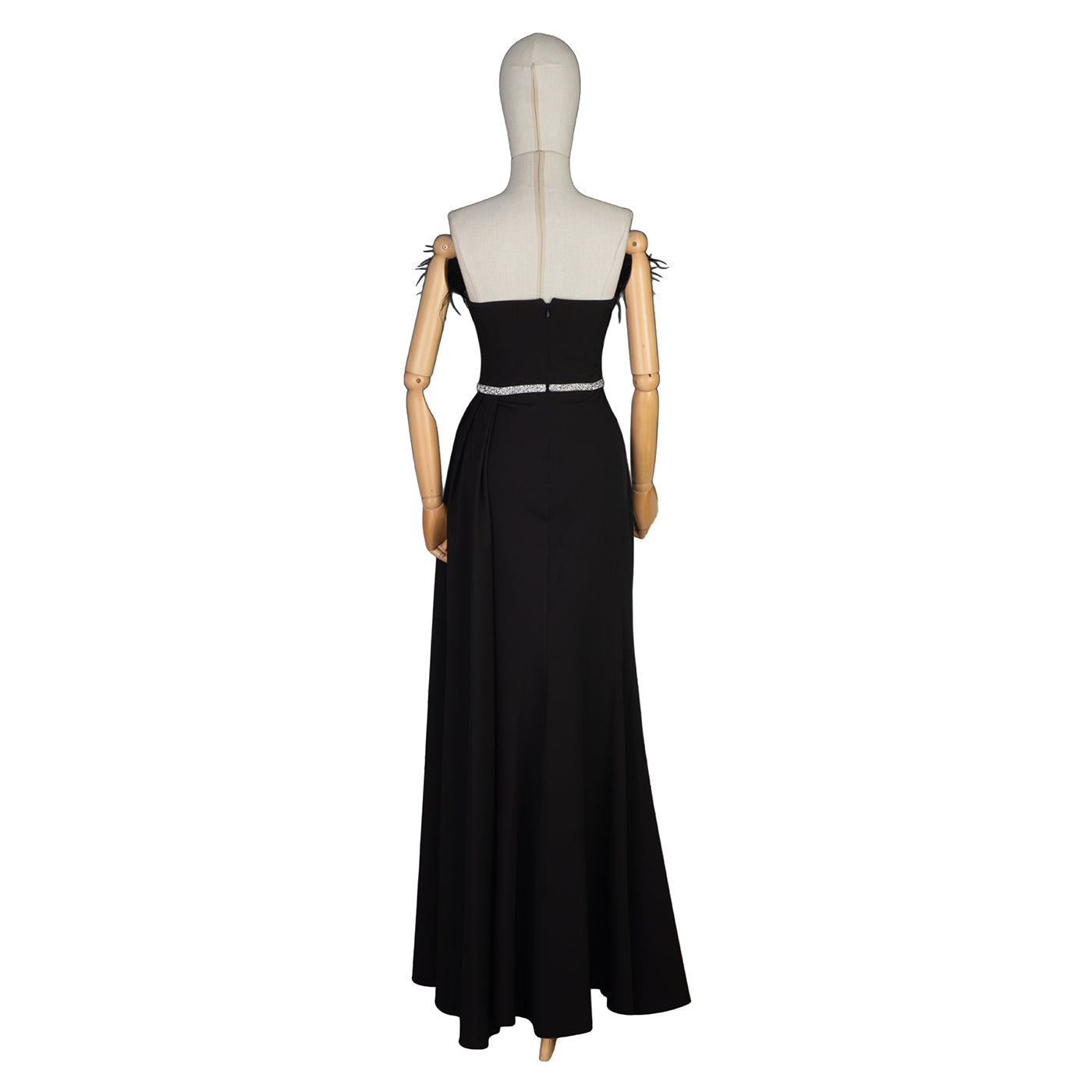Elegant Black Feather Dress with Rhinestones — Glamorous Evening Gown