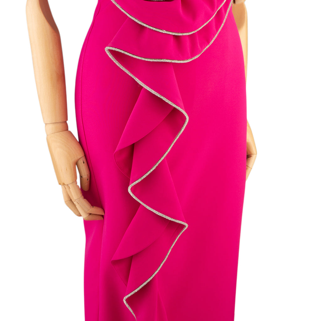 Strapless Fuchsia Dress with Spiral &amp; Ruffle Detail