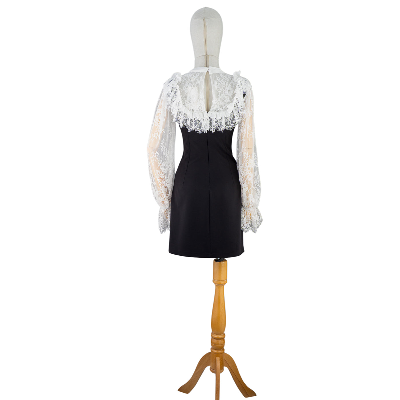 Black Mini Dress with Lace Sleeves &amp; Vintage Bow