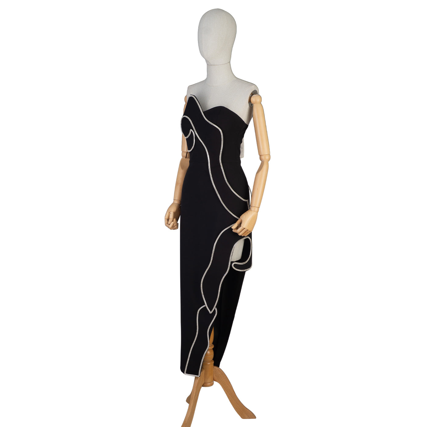 Black Strapless Dress with Sculptural Rhinestone Trim