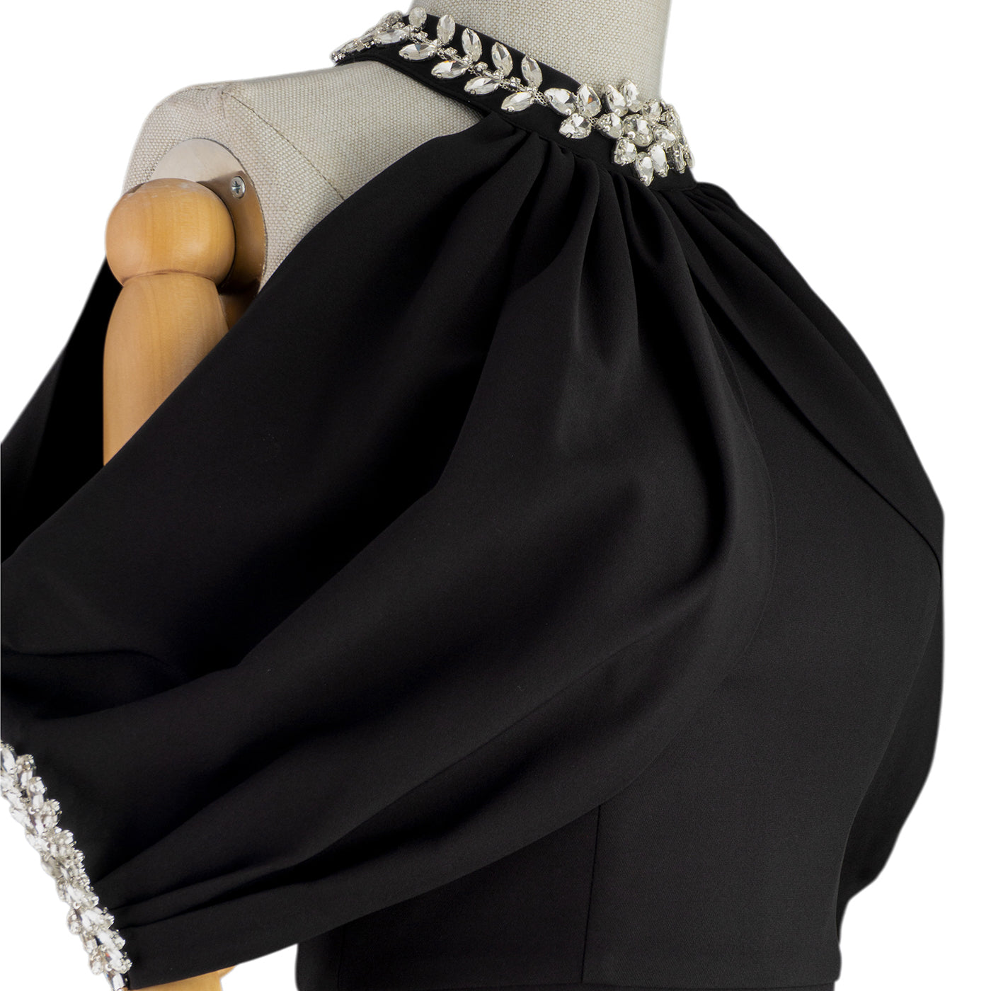 🖤 Off-Shoulder Black Midi Dress with Jewel Neckline