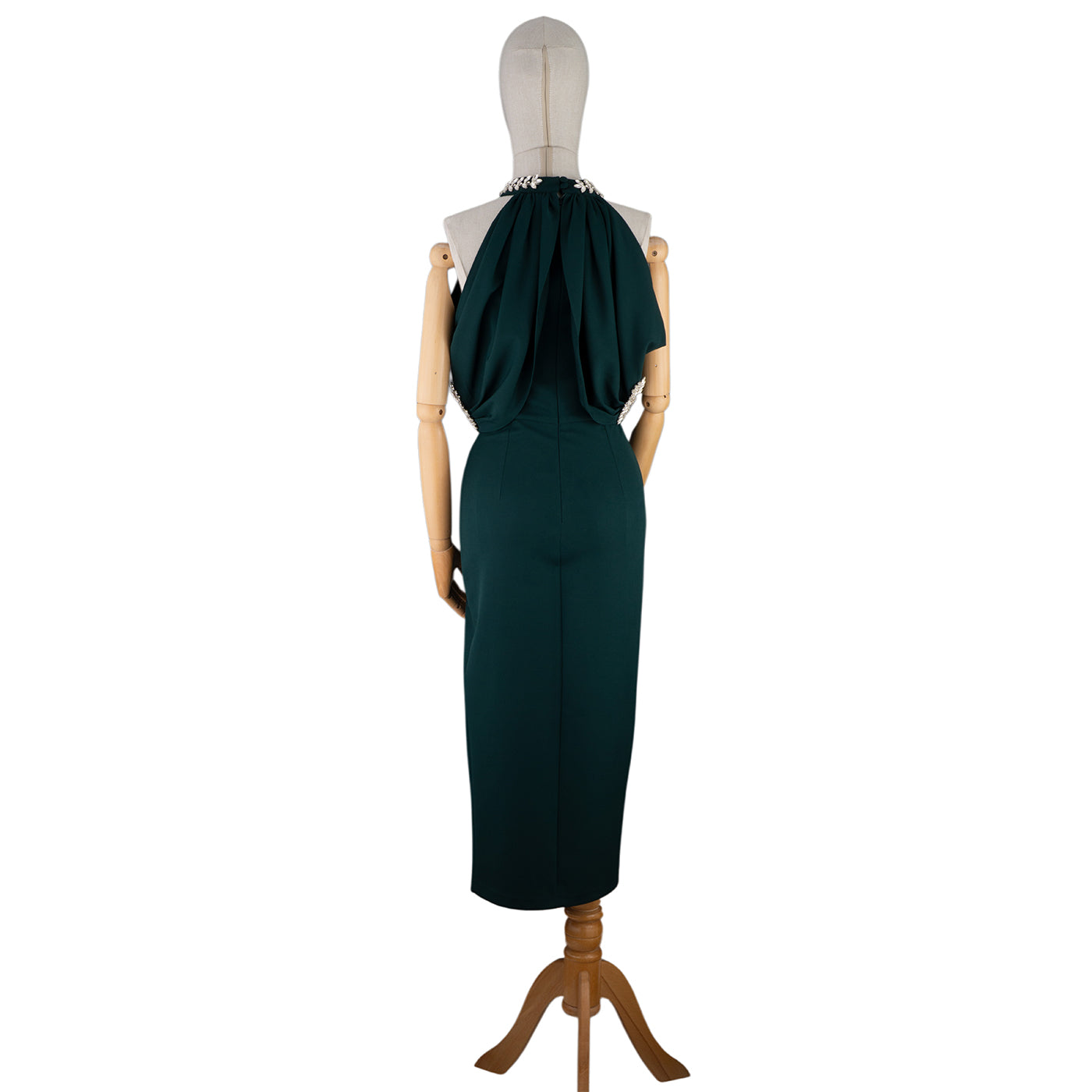 ✨ Elegant Draped Midi Dress with Embellished Neckline