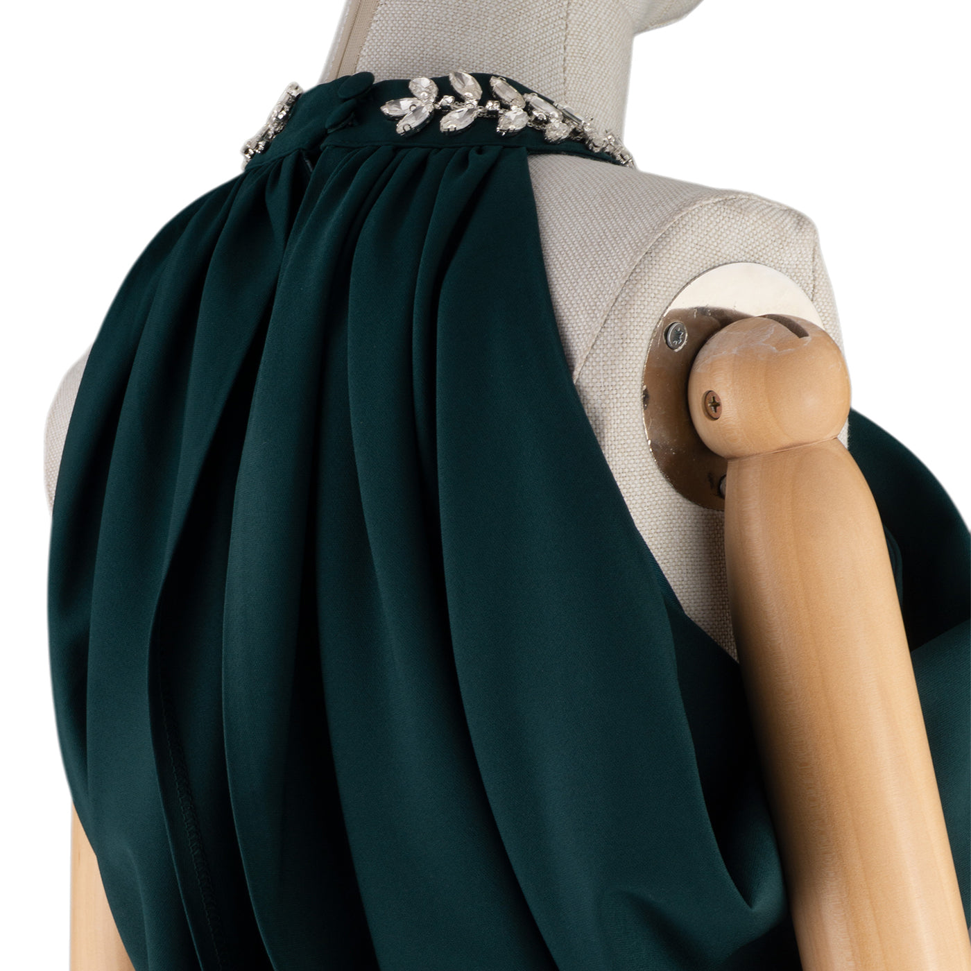 ✨ Elegant Draped Midi Dress with Embellished Neckline