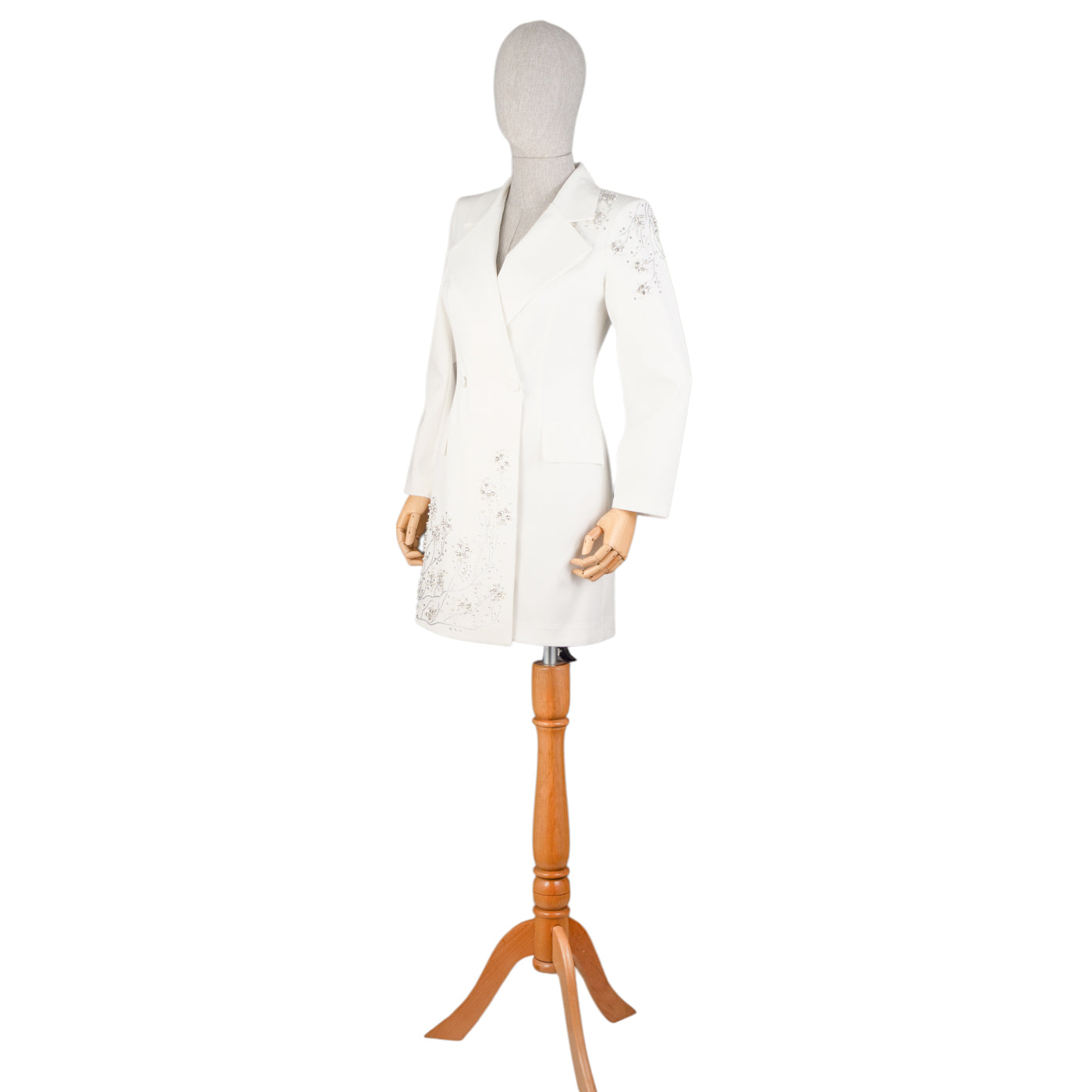 🤍 White Embroidered Blazer Dress with Rhinestones