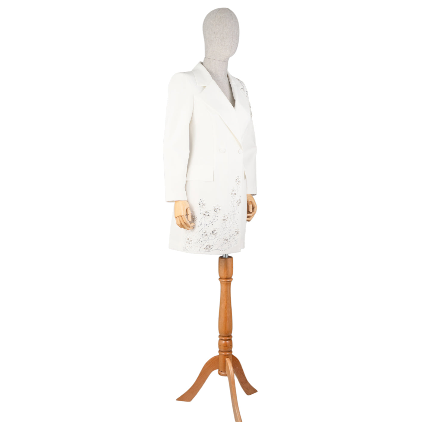 🤍 White Embroidered Blazer Dress with Rhinestones