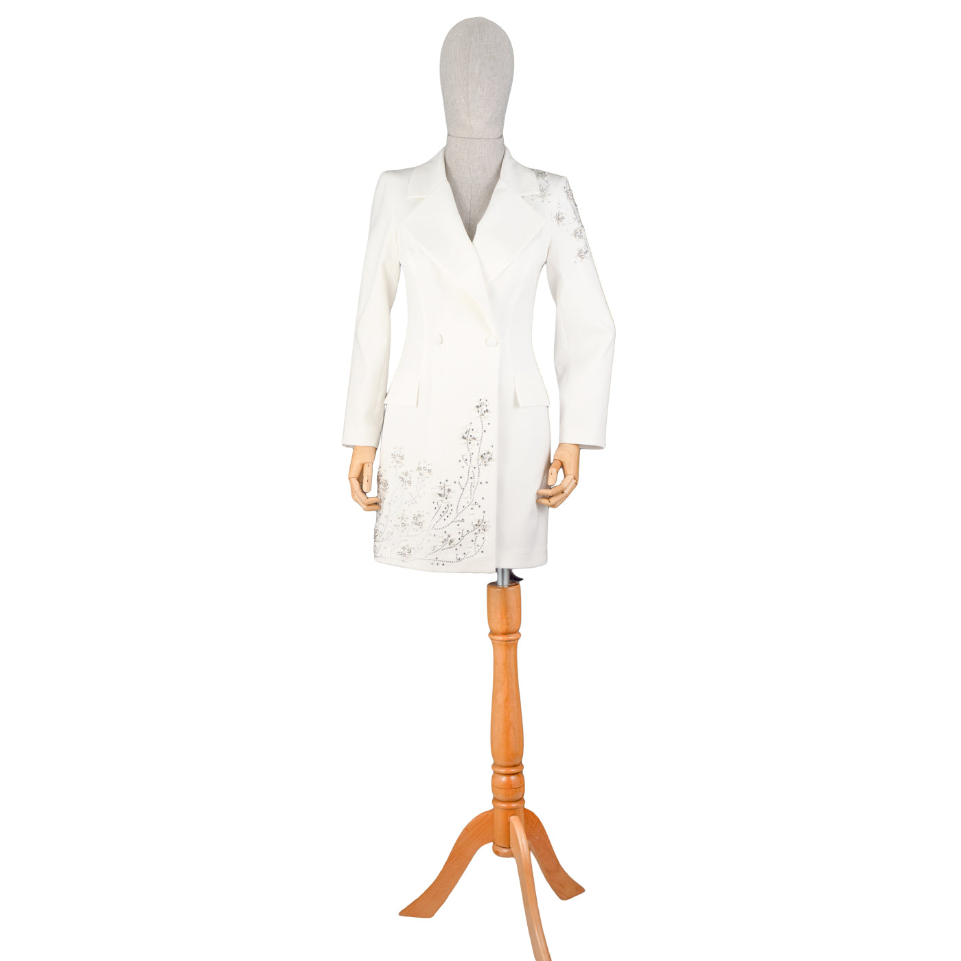 🤍 White Embroidered Blazer Dress with Rhinestones