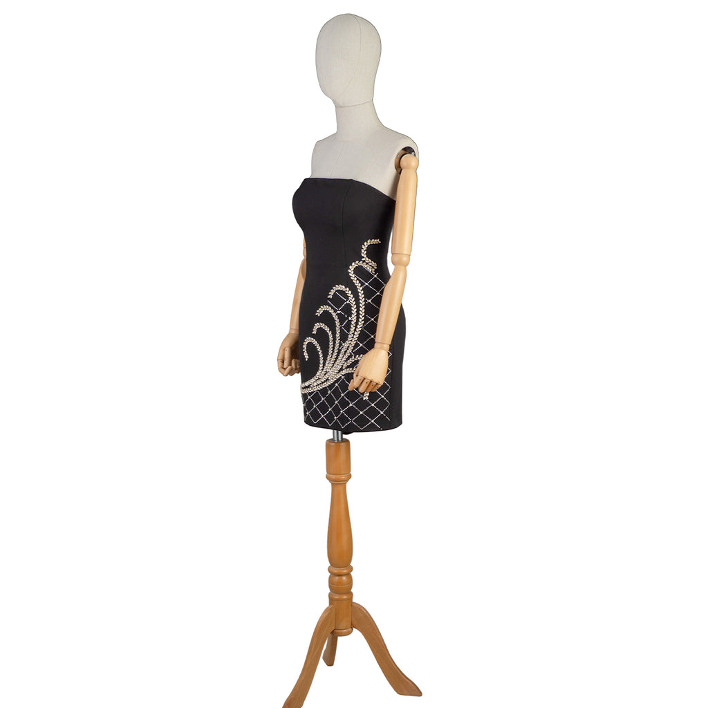 Black Strapless Mini Dress with Embroidery – Grace and Glamour