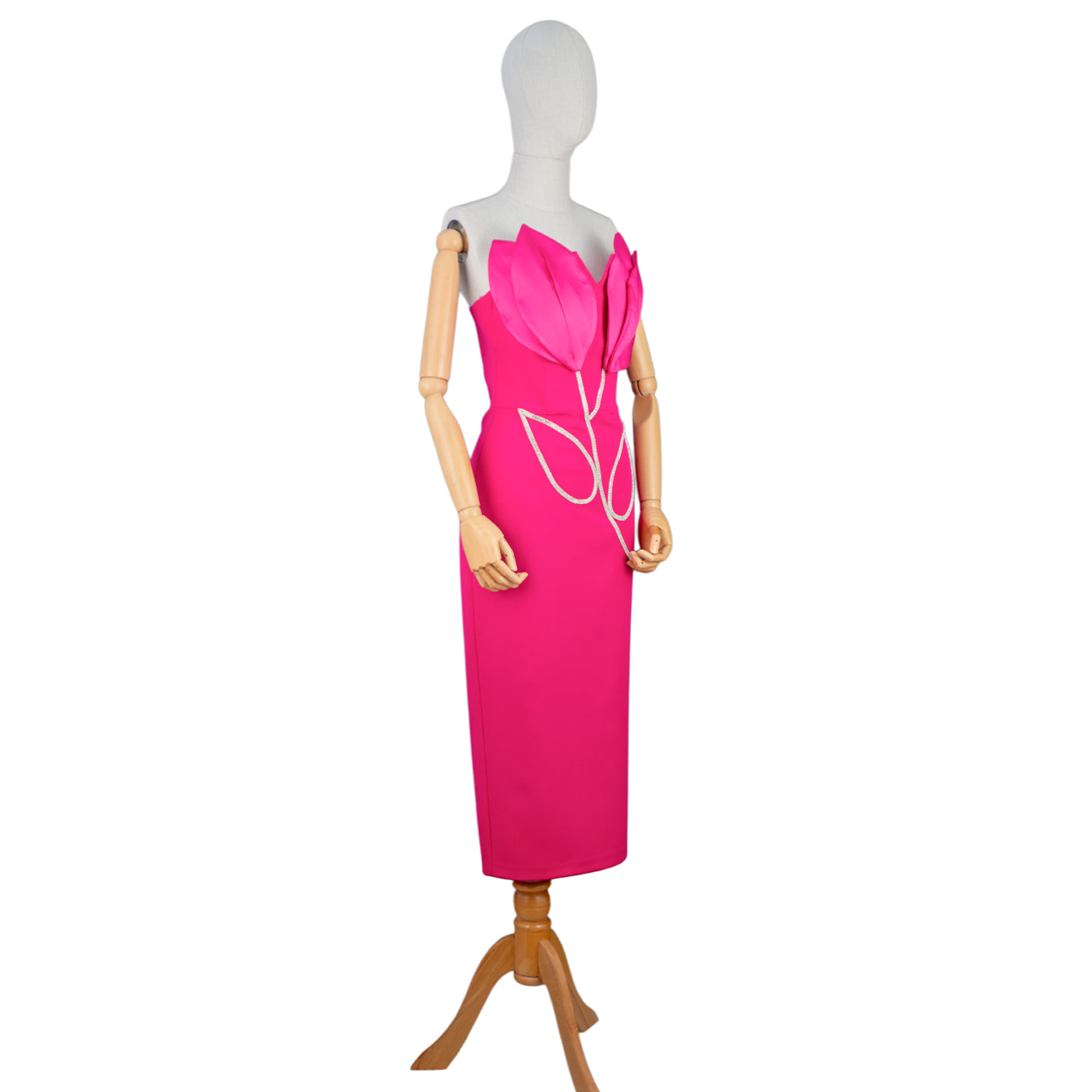 Hot Pink Dress with Petal Bodice and Crystal Chains