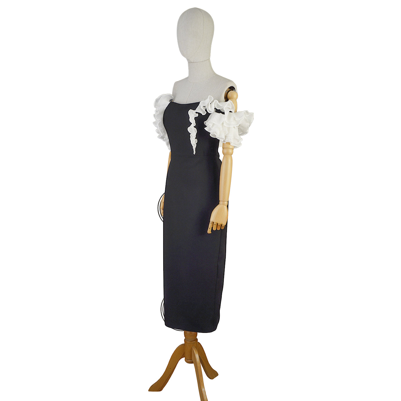 Black Dress with White Sculptural Sleeves