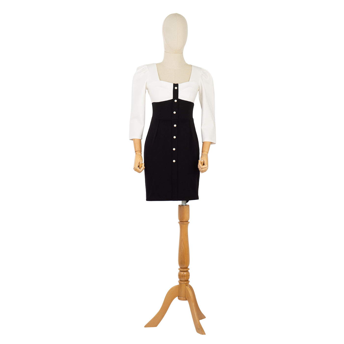 Dress with Contrasting Design and Button Details