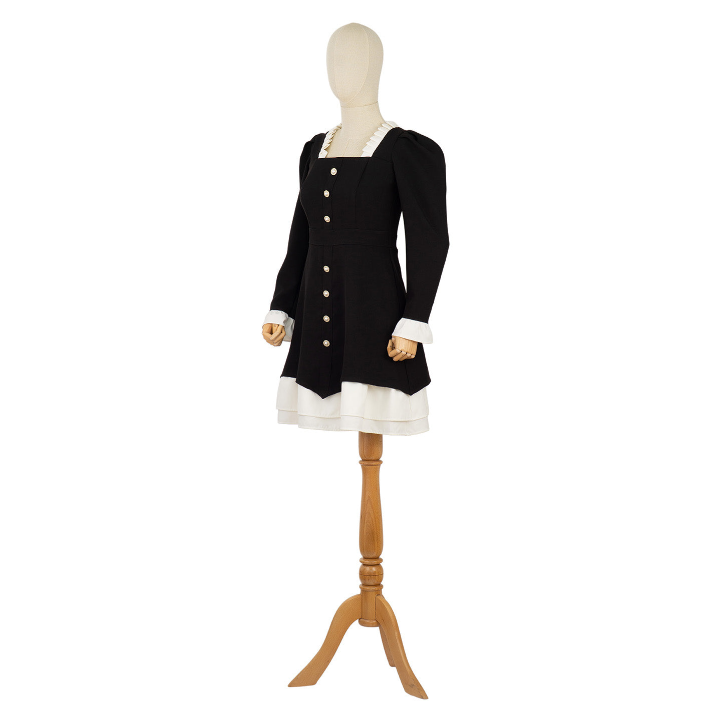 Elegant Black &amp; White Dress with Pearl Buttons
