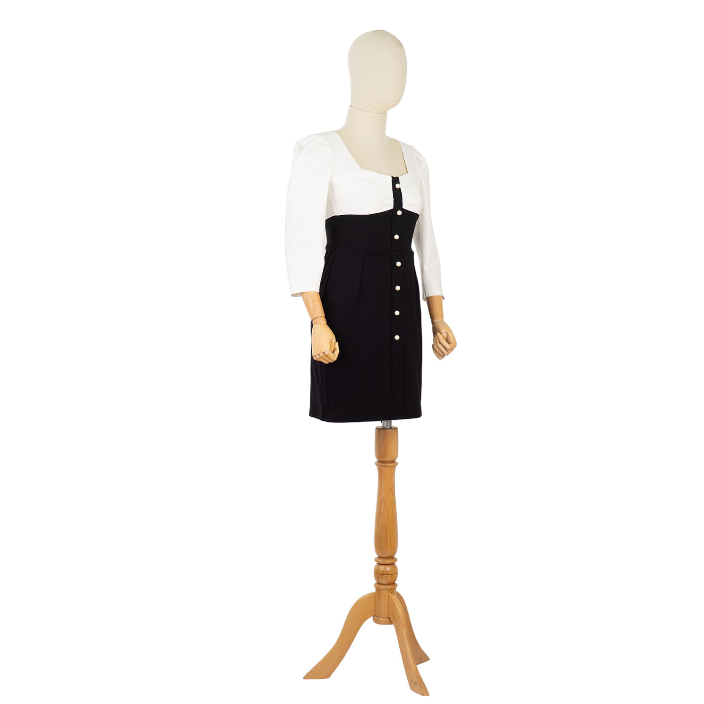 Dress with Contrasting Design and Button Details