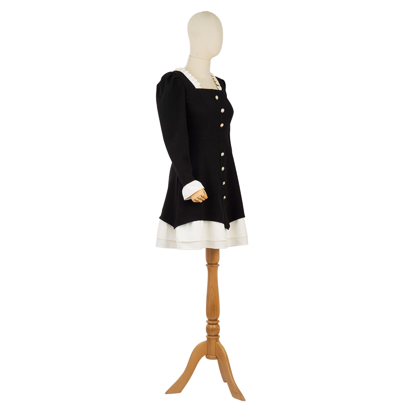 Elegant Black &amp; White Dress with Pearl Buttons
