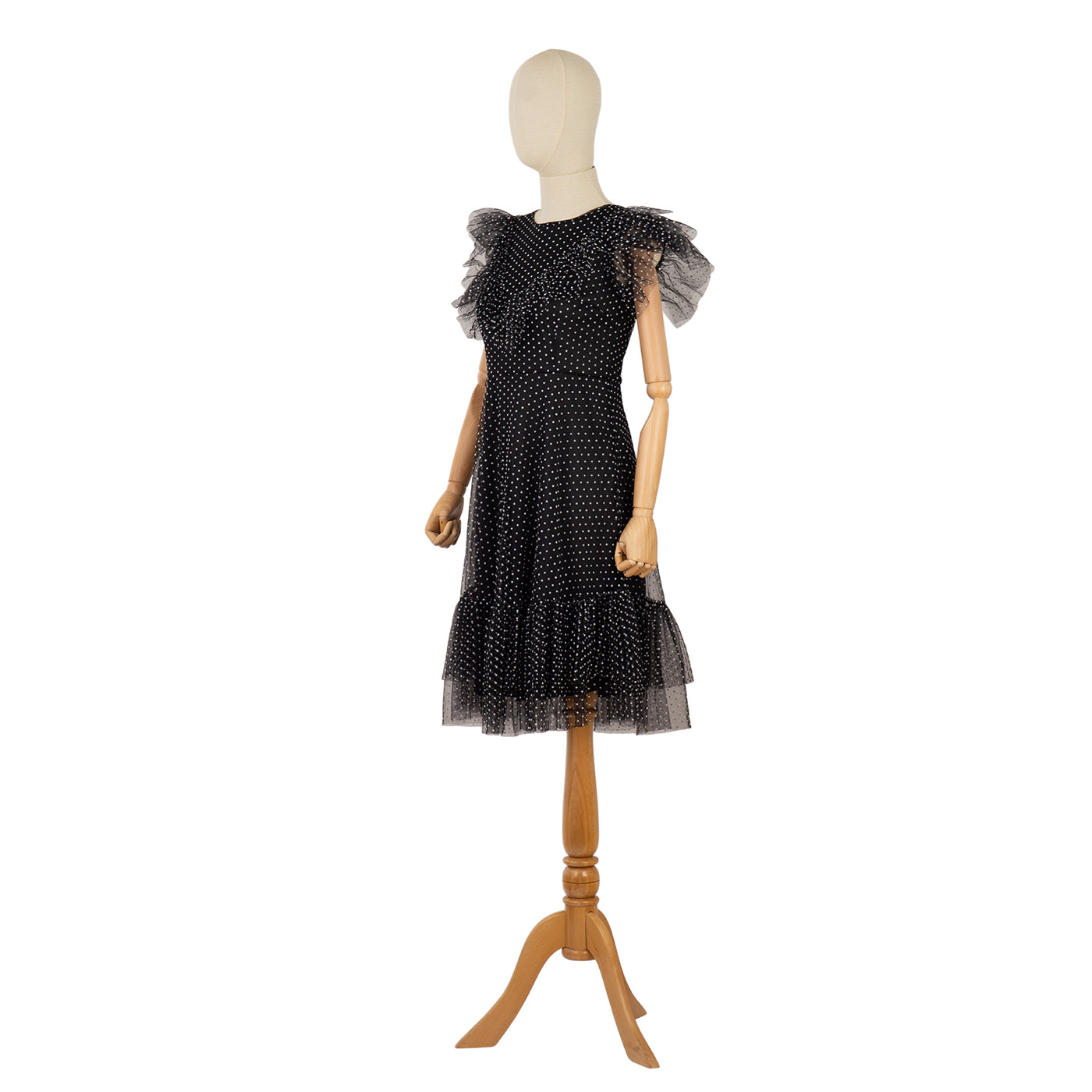 Polka Dot Dress with Puffy Sleeves and Ruffle Hem