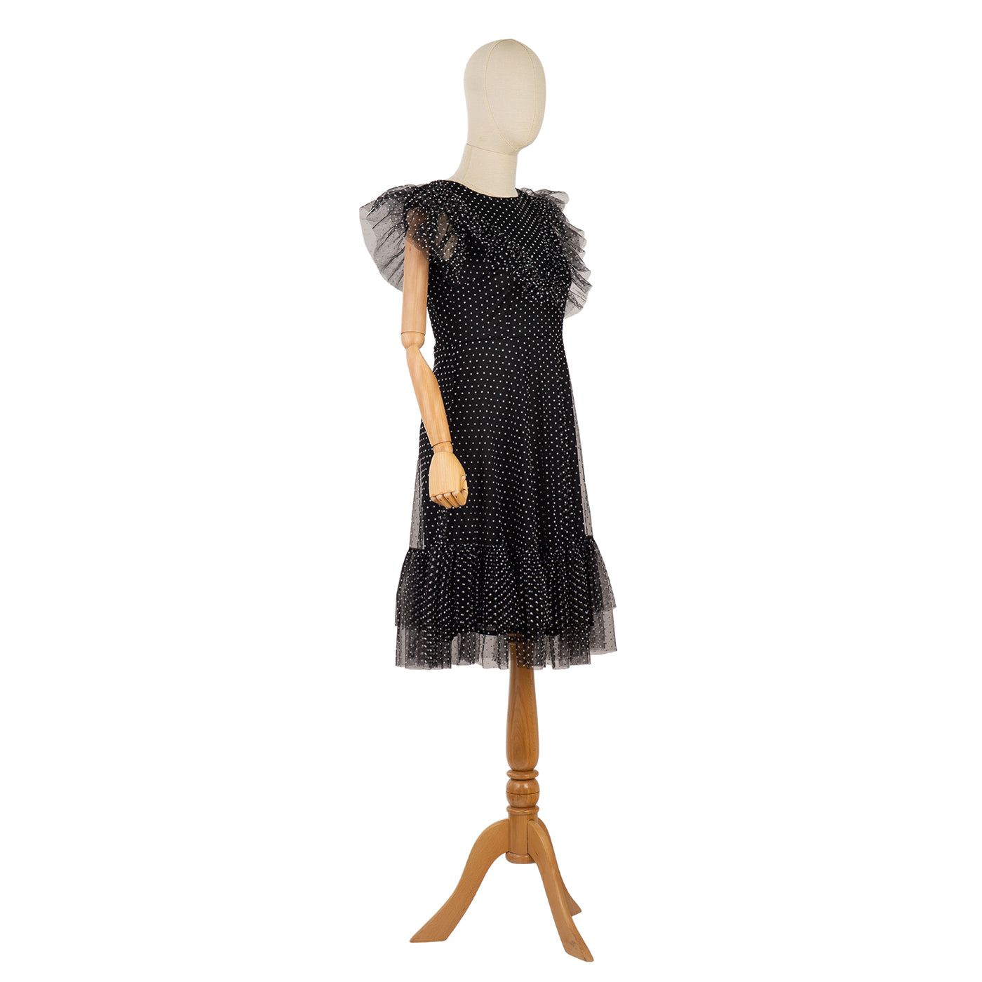 Polka Dot Dress with Puffy Sleeves and Ruffle Hem
