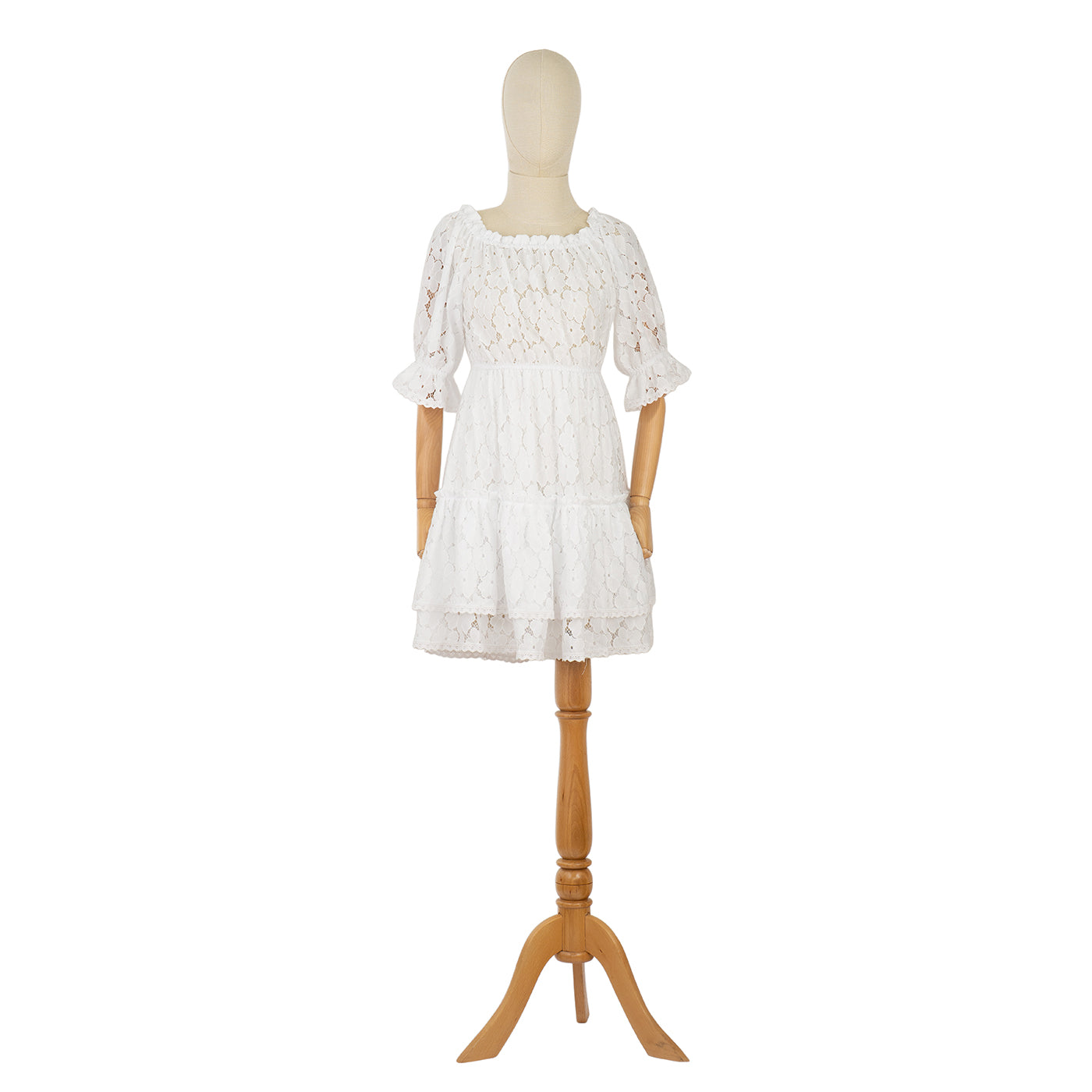 White Lace Dress with Puff Sleeves