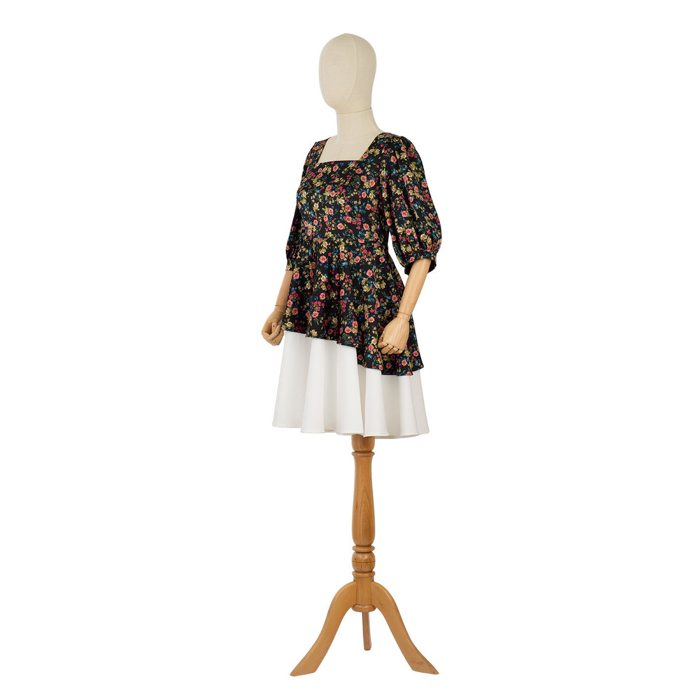 Dress with Floral Top and Asymmetrical Cut