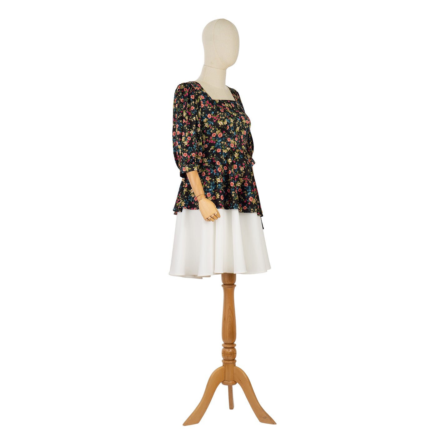 Dress with Floral Top and Asymmetrical Cut