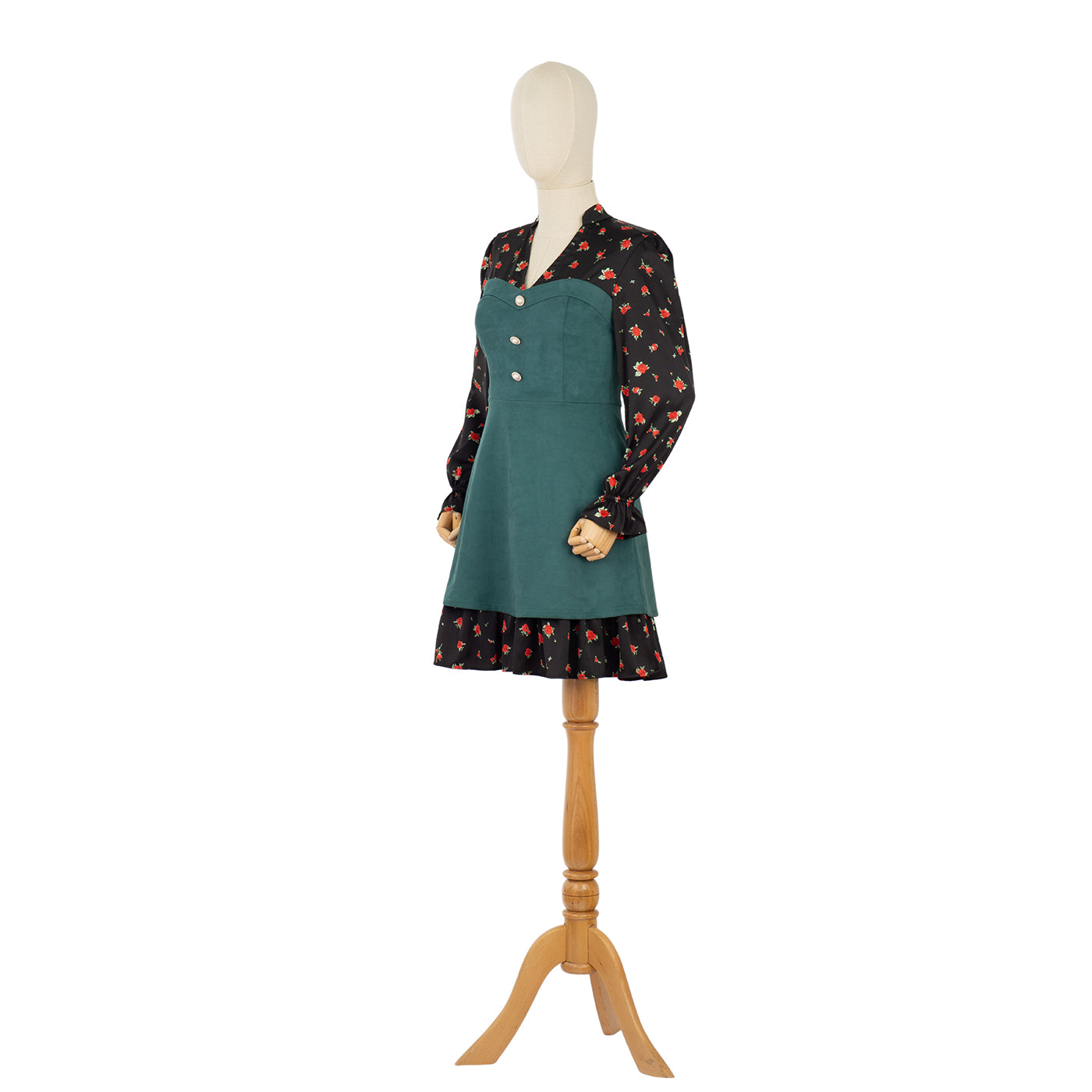 Dress with Green Corset and Floral Sleeves