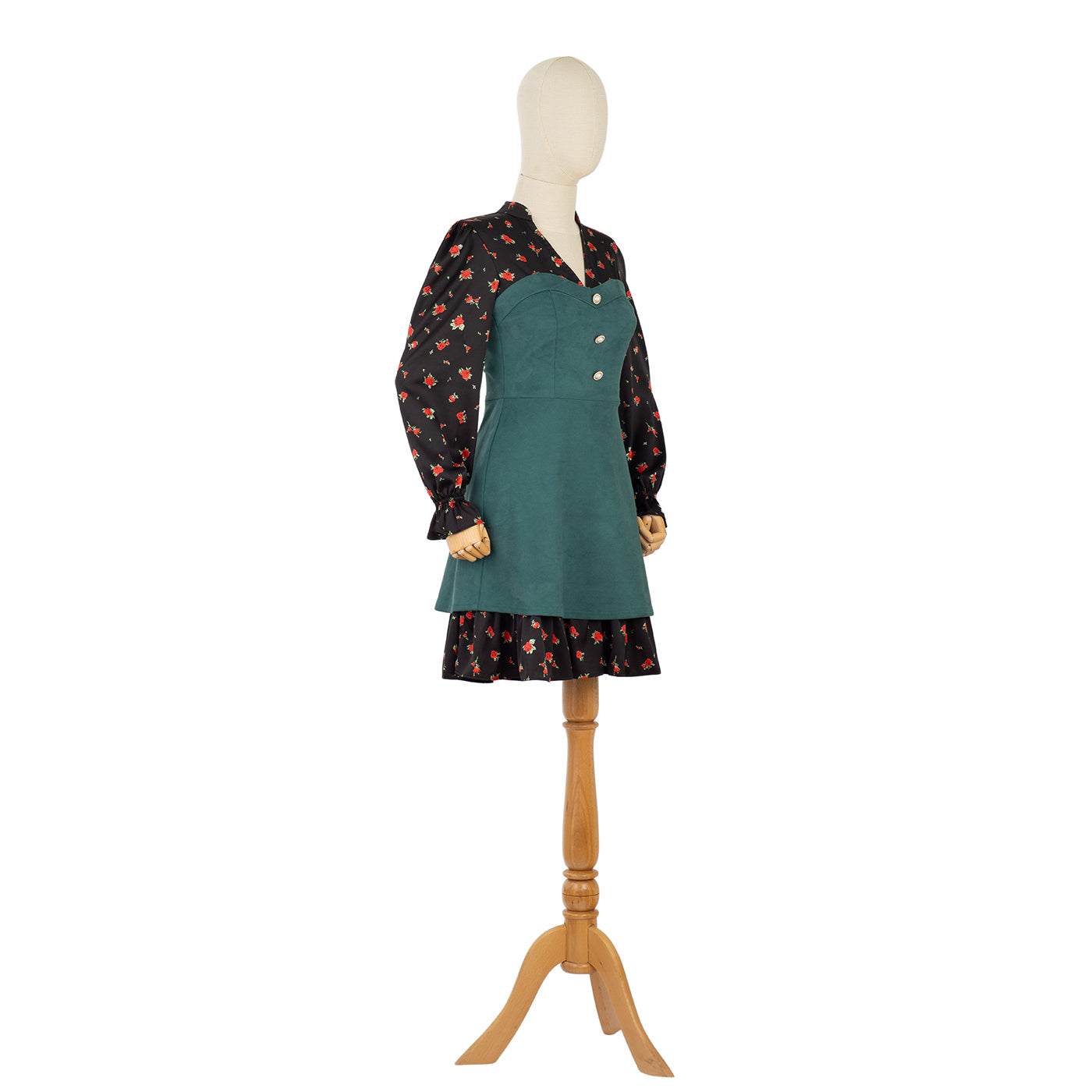 Dress with Green Corset and Floral Sleeves