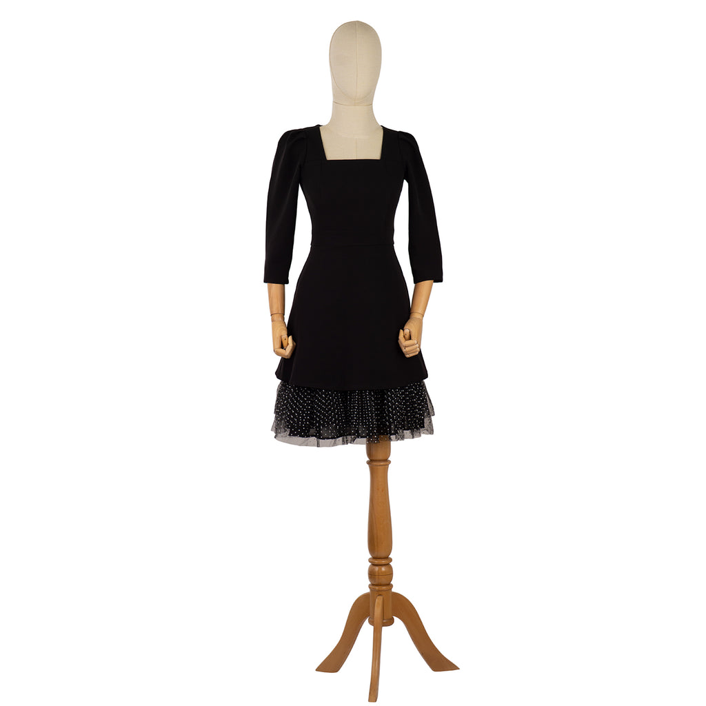 Black Dress with Polka Dot Layered Hem