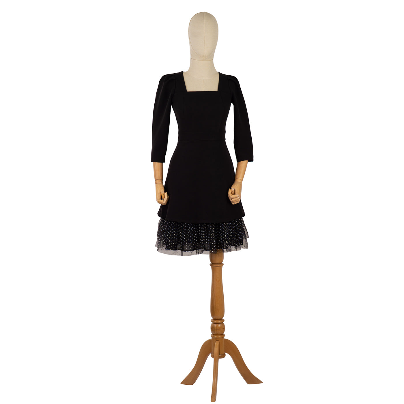 Black Dress with Polka Dot Layered Hem