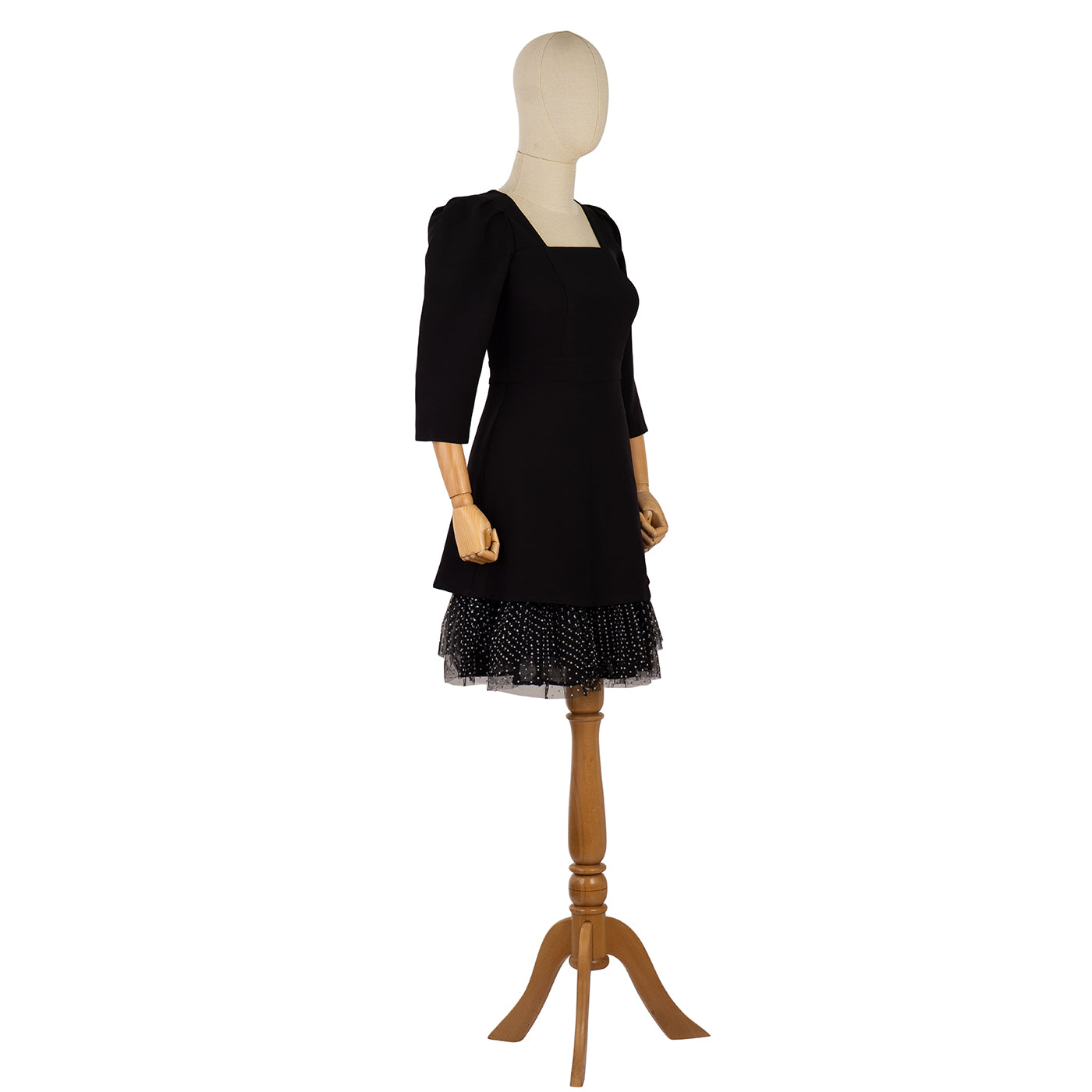 Black Dress with Polka Dot Layered Hem