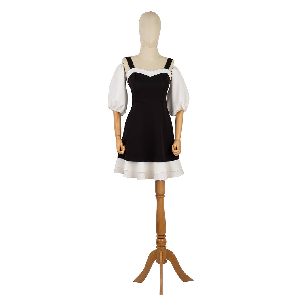 Two-Tone Dress with Puff Sleeves