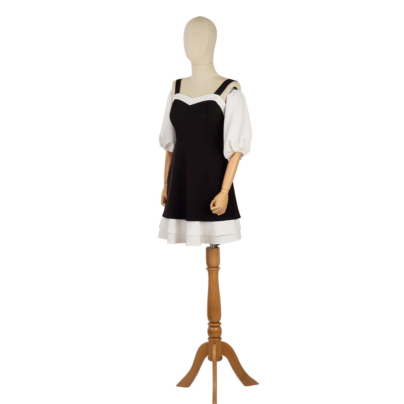 Two-Tone Dress with Puff Sleeves