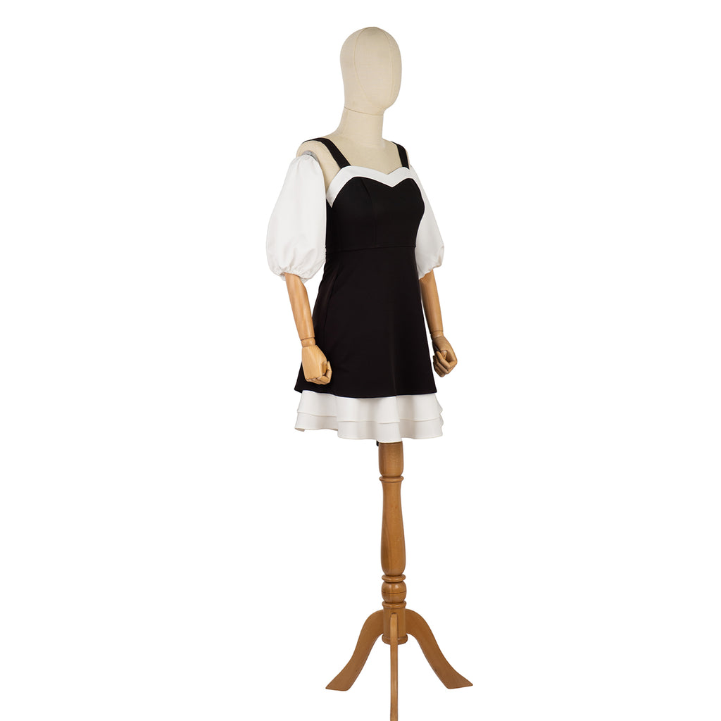 Two-Tone Dress with Puff Sleeves