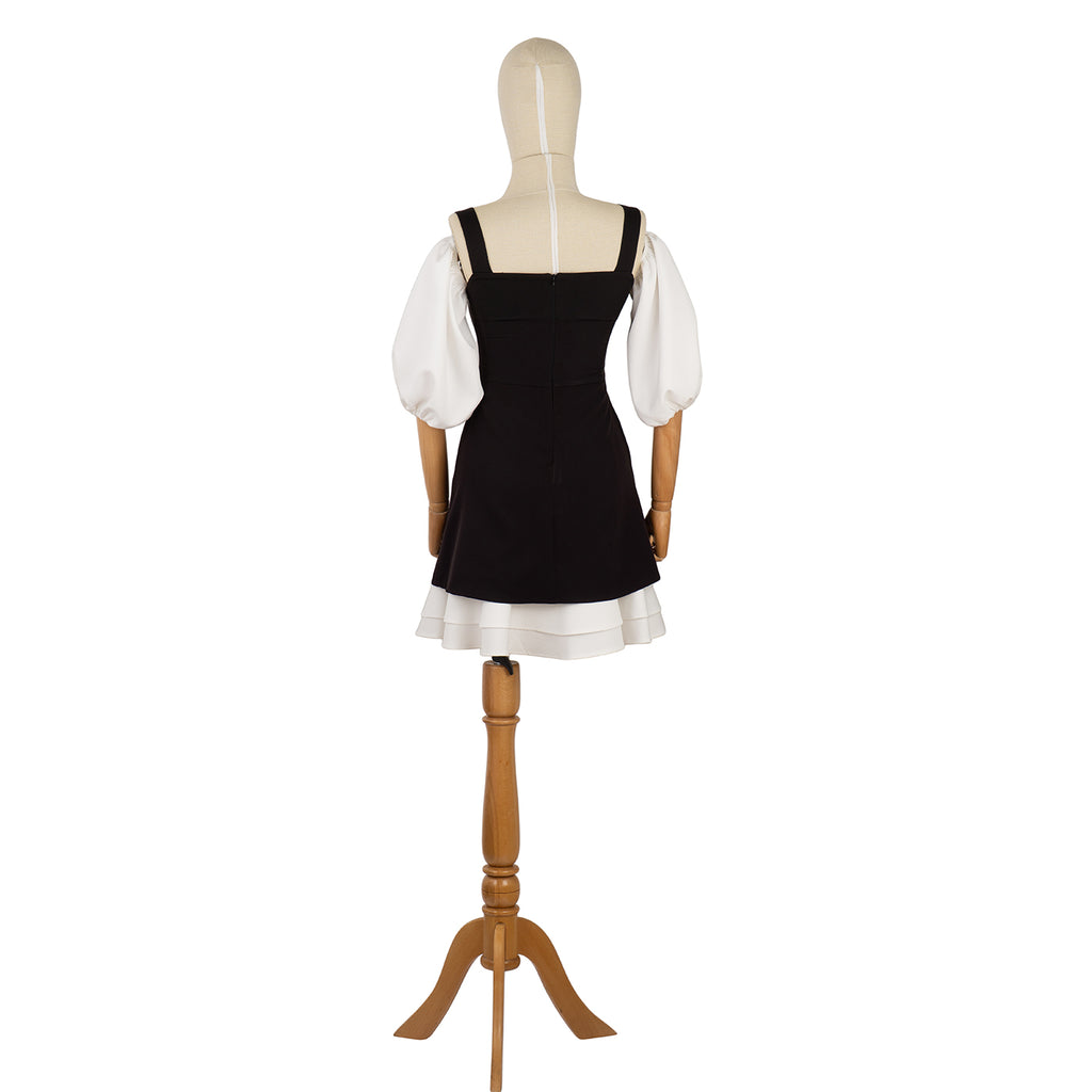 Two-Tone Dress with Puff Sleeves