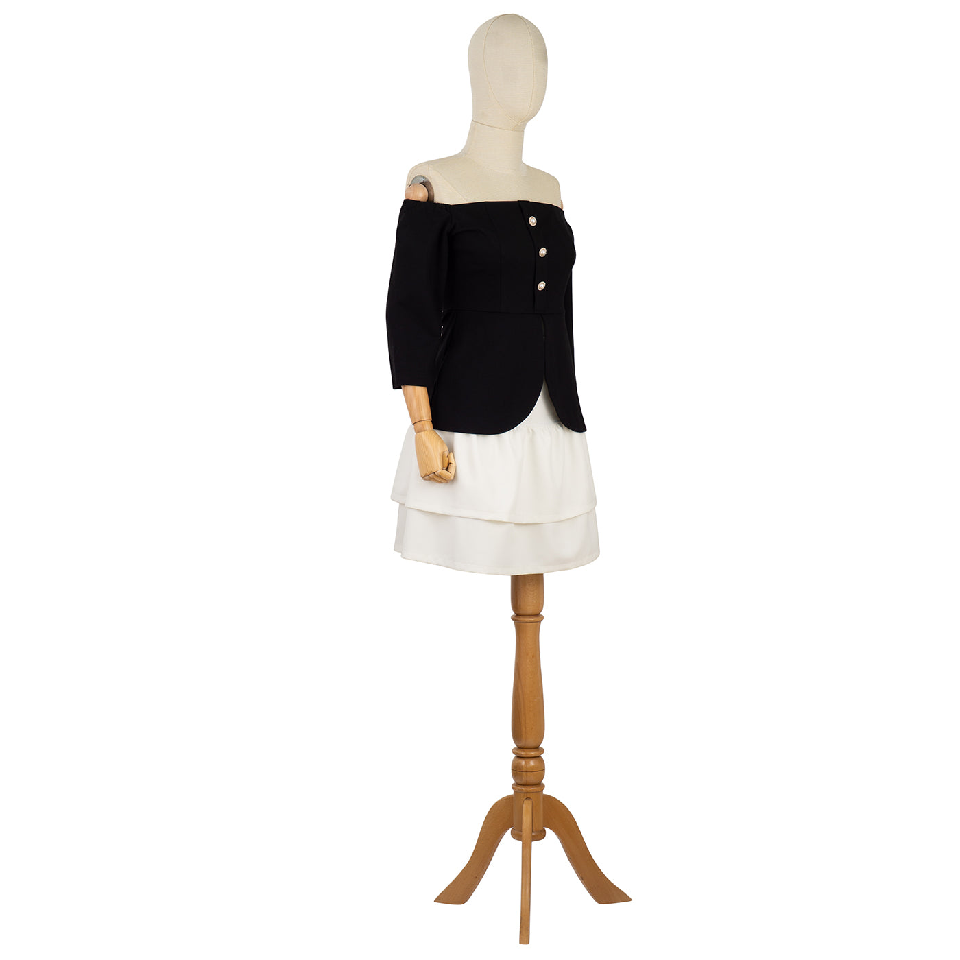 Off-Shoulder Dress with Contrast Skirt
