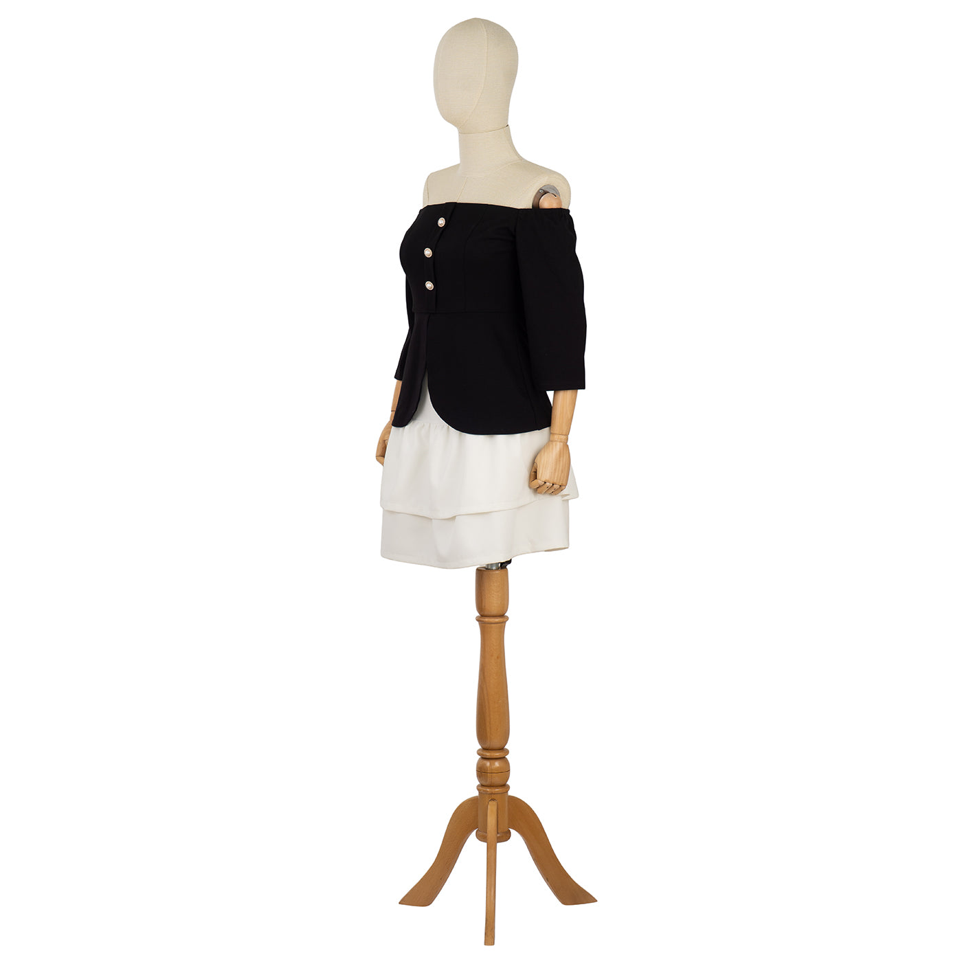 Off-Shoulder Dress with Contrast Skirt