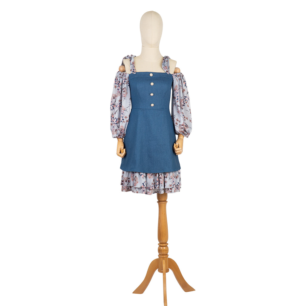 Off-Shoulder Dress with Floral Inserts