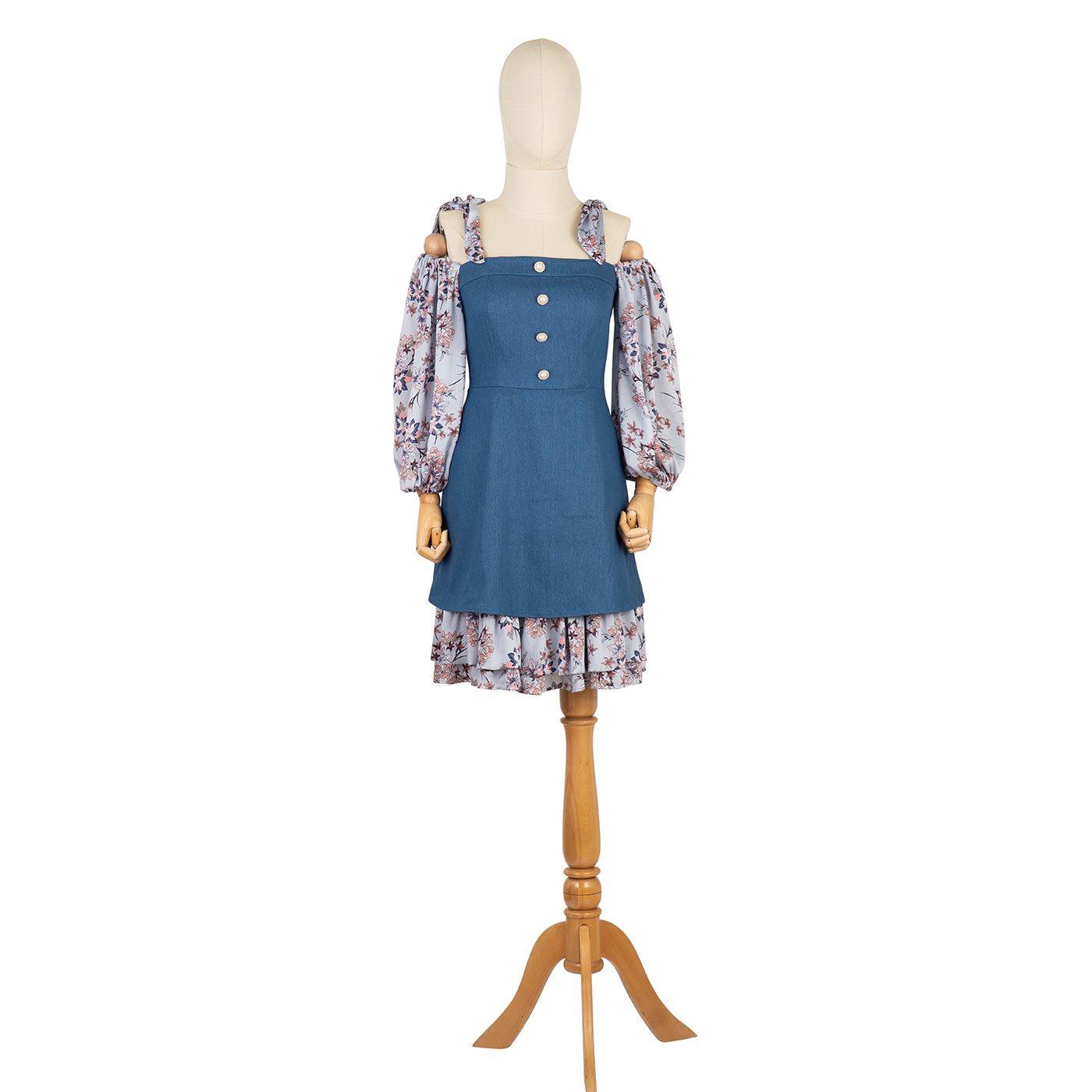 Off-Shoulder Dress with Floral Inserts