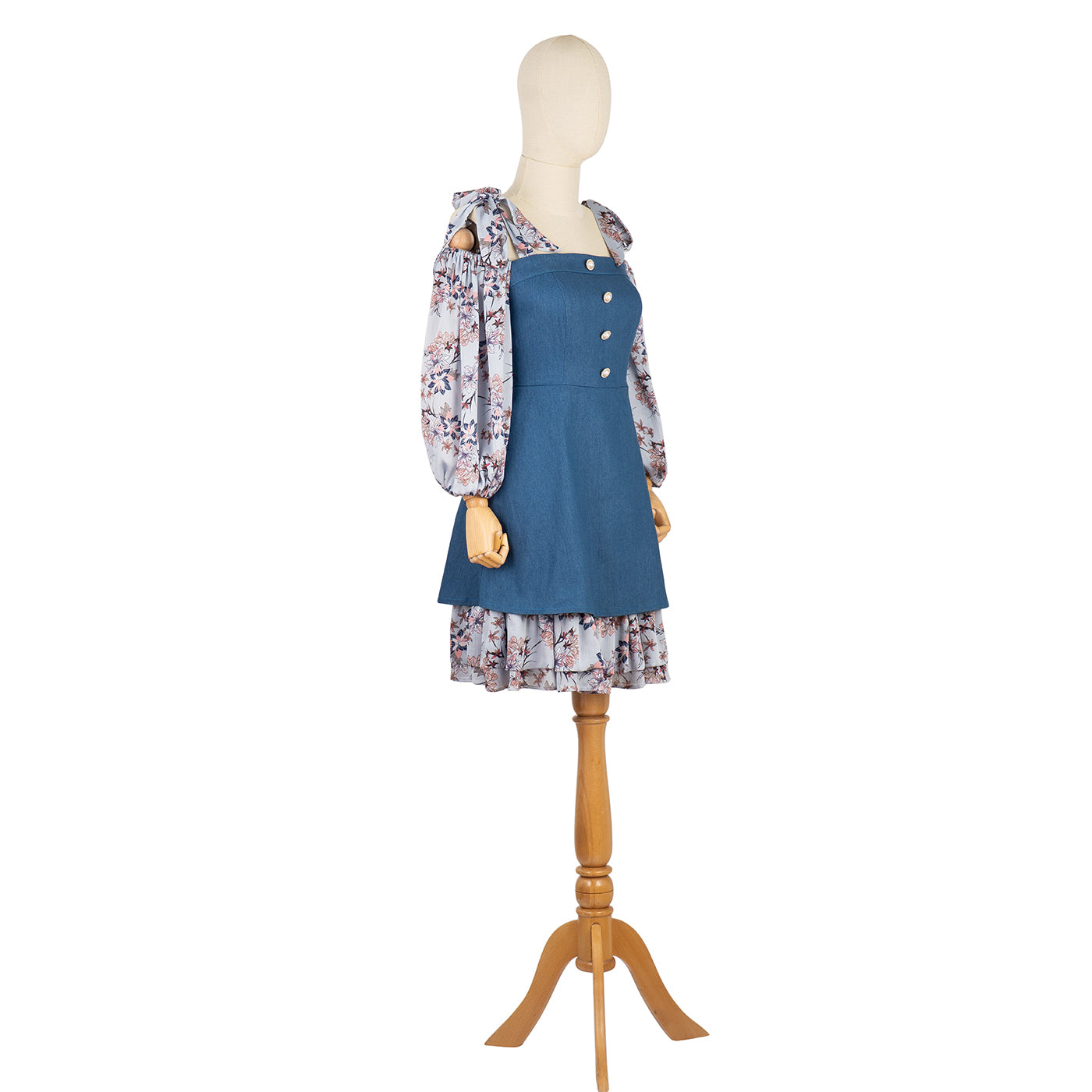 Off-Shoulder Dress with Floral Inserts
