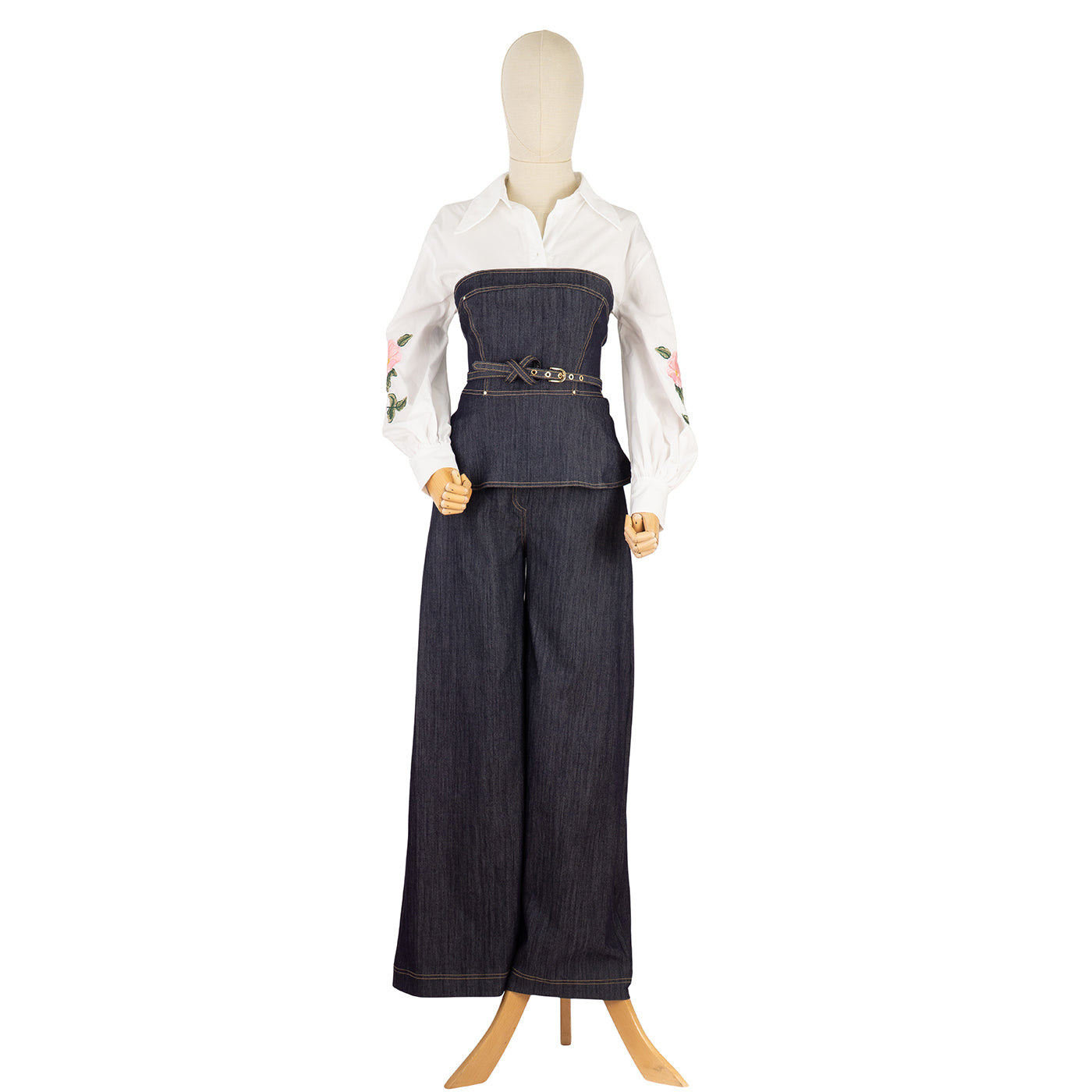 Denim Suit with Corset Top and Embroidery