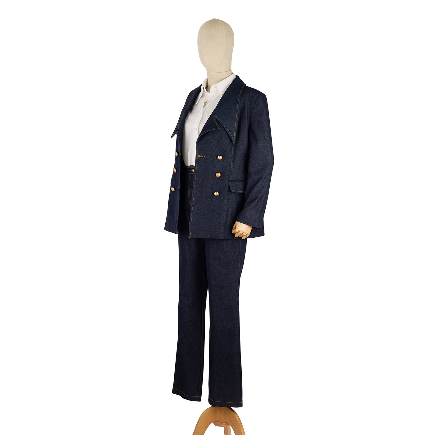 Denim Suit with Double-Breasted Blazer