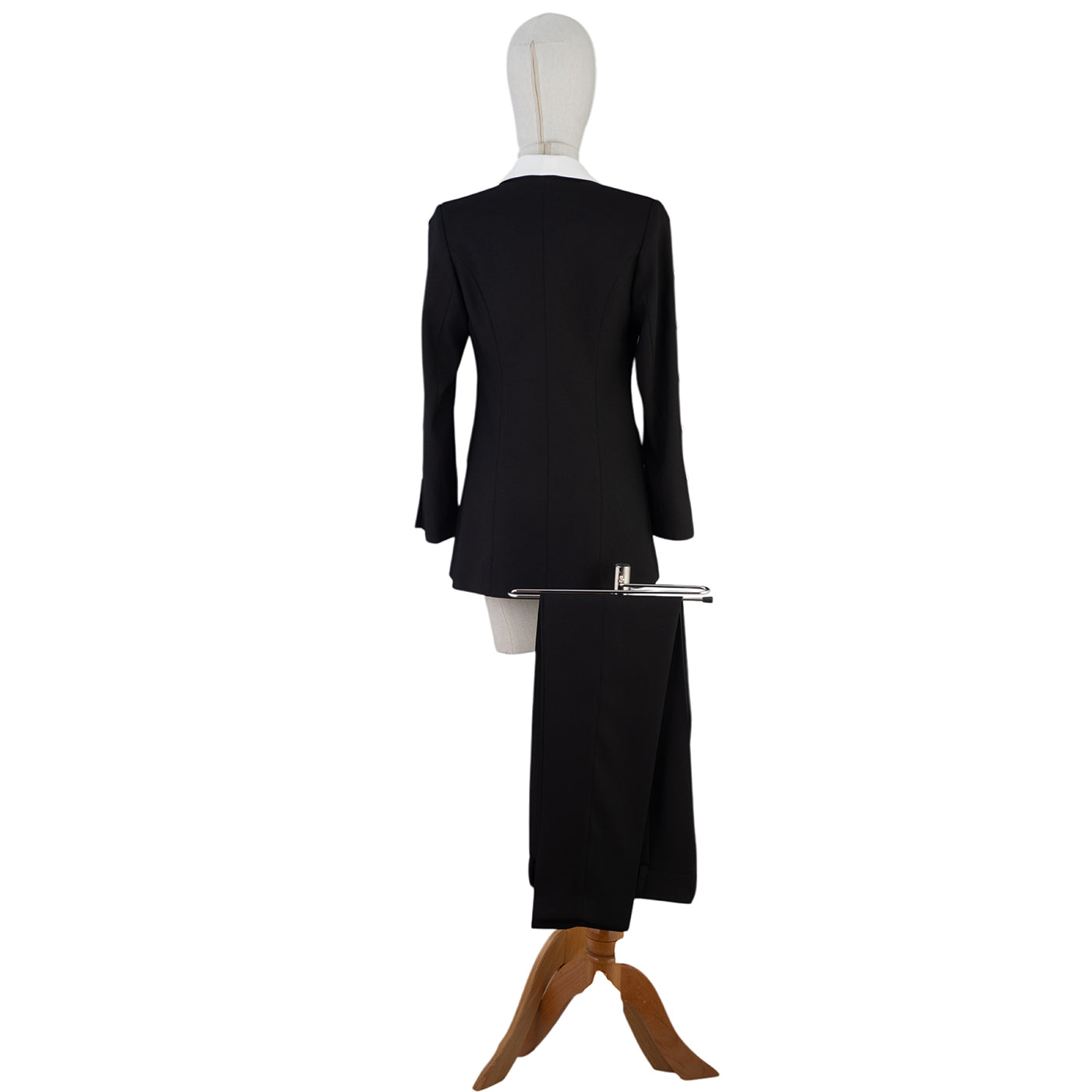Black Suit with White Collar and Pearl Buttons – Power Meets Elegance