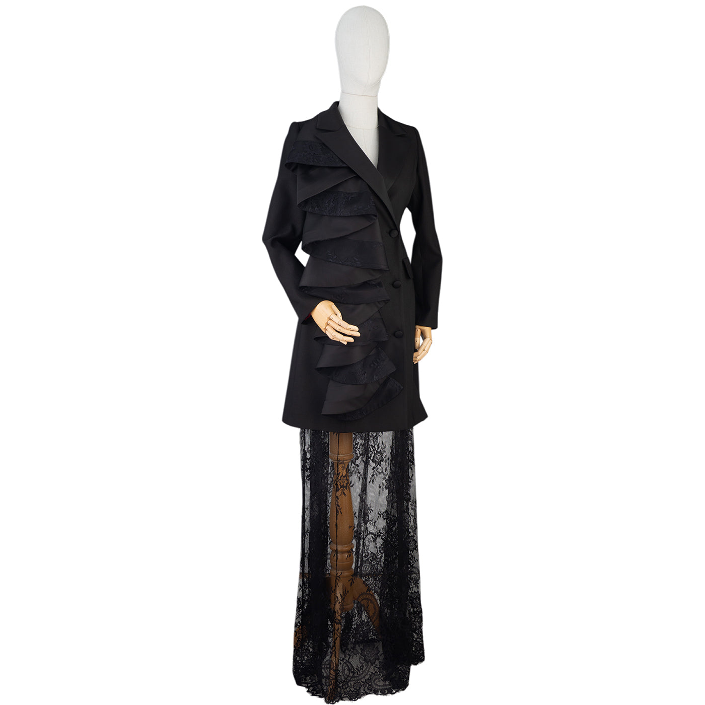 Black Ruffle &amp; Lace Statement Dress Suit — Dramatic Elegance