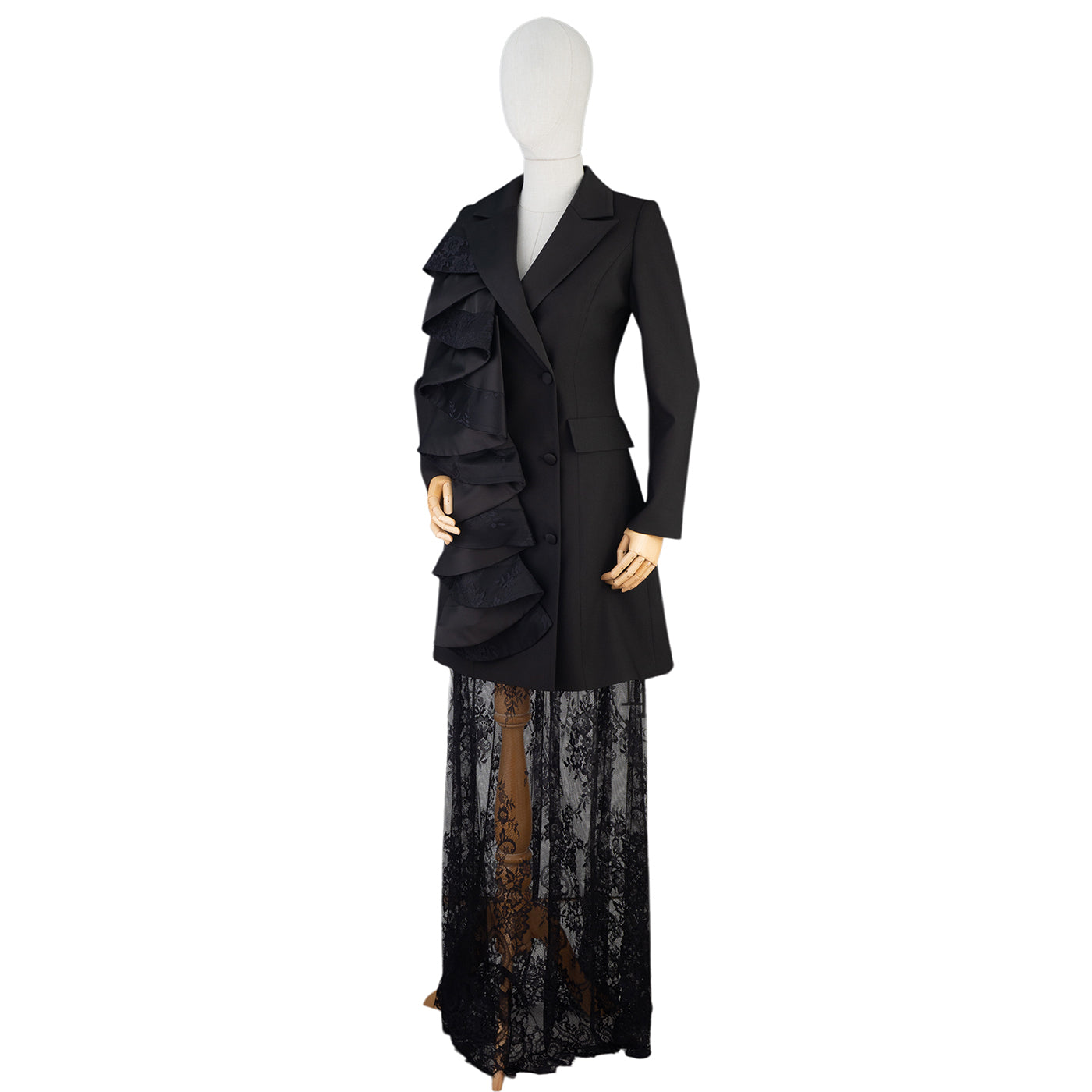 Black Ruffle &amp; Lace Statement Dress Suit — Dramatic Elegance
