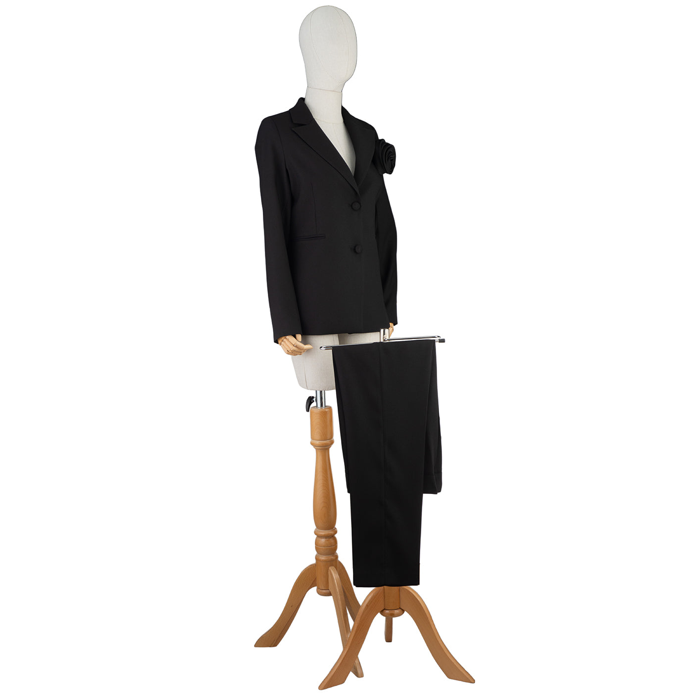 Black Women’s Suit with Floral Lapel — Sophisticated Elegance
