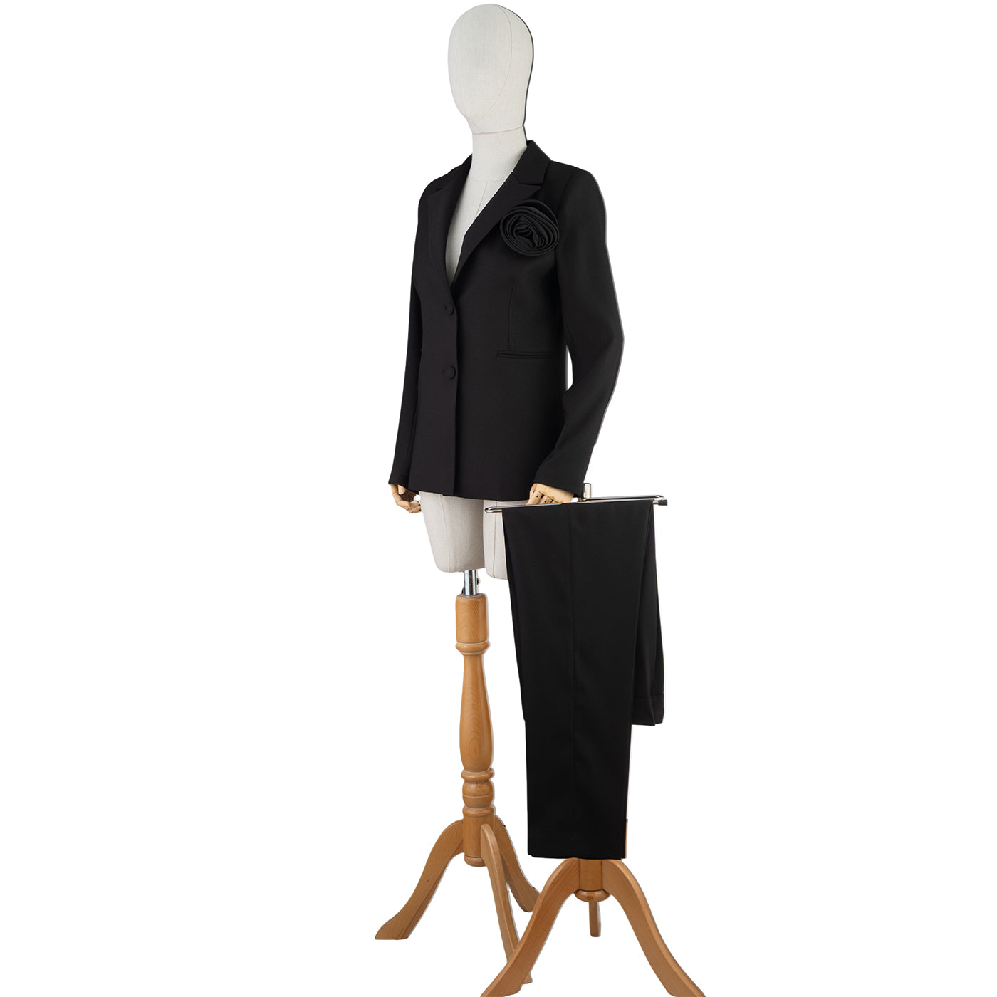 Black Women’s Suit with Floral Lapel — Sophisticated Elegance