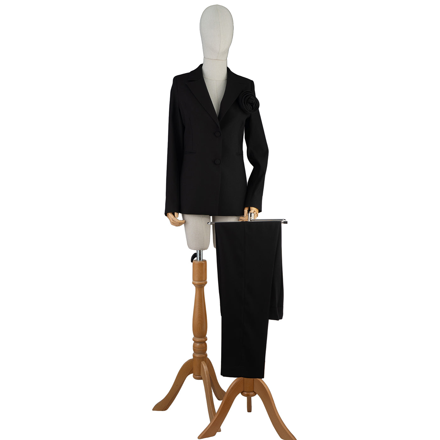 Black Women’s Suit with Floral Lapel — Sophisticated Elegance